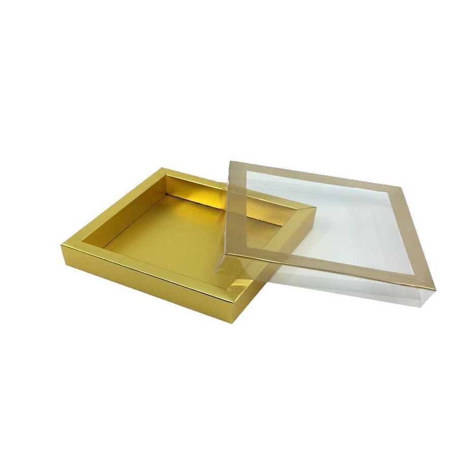 Asetat Kapaklı Gold Kutu 17,5x17,5x3 cm