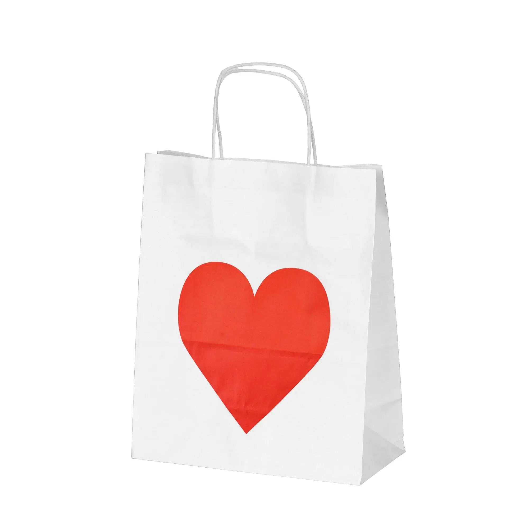 Burgu Saplı Kırmızı Kalp Kağıt Çanta 25x12x31 cm - 25 Adet