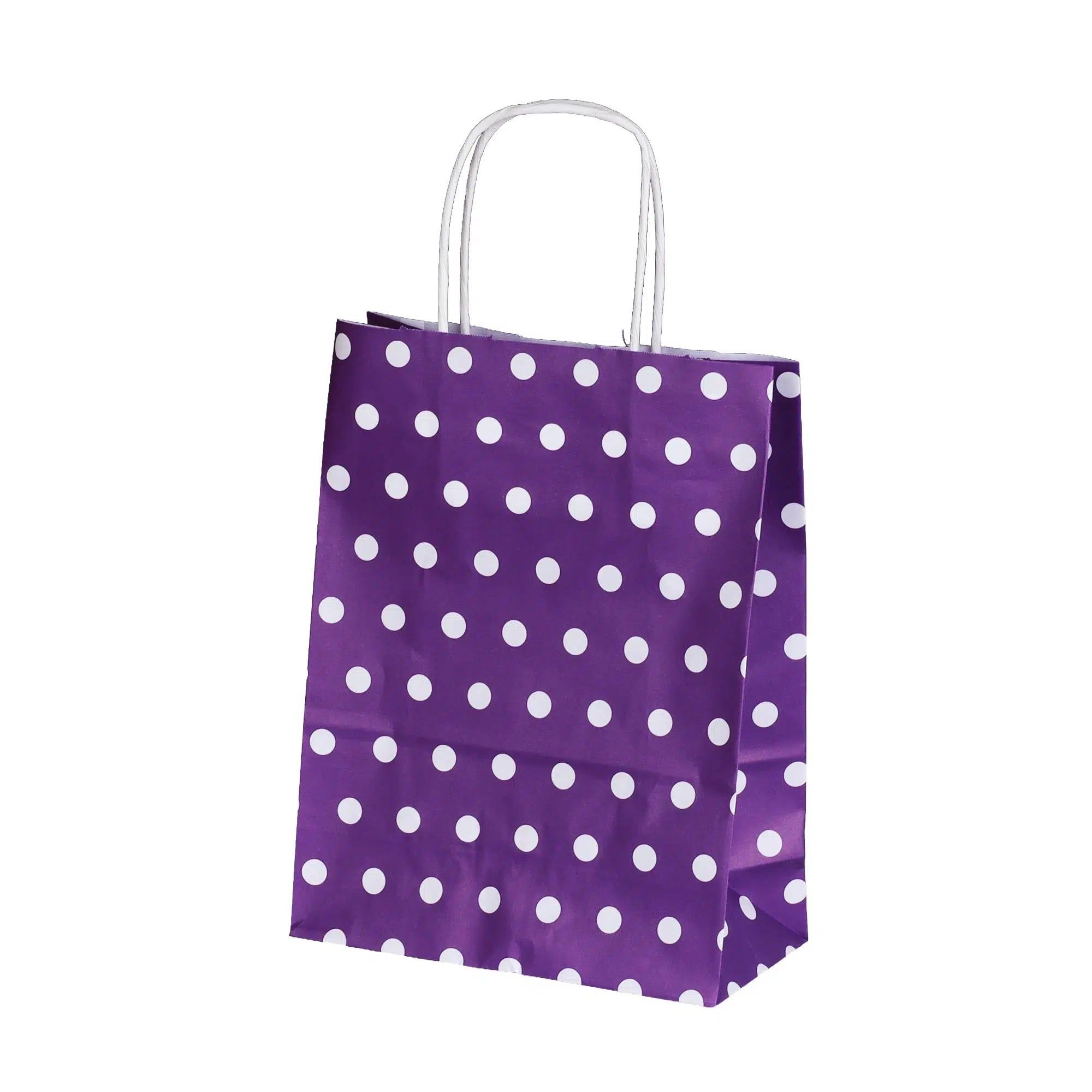 Burgu Saplı Puantiye Mor Kağıt Çanta 18x8x24 cm - 25 Adet