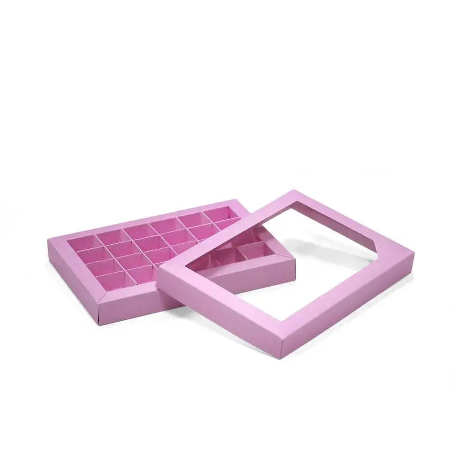 Butik-24 Bölmeli Asetat Pencereli Çikolata Kutusu Pembe
