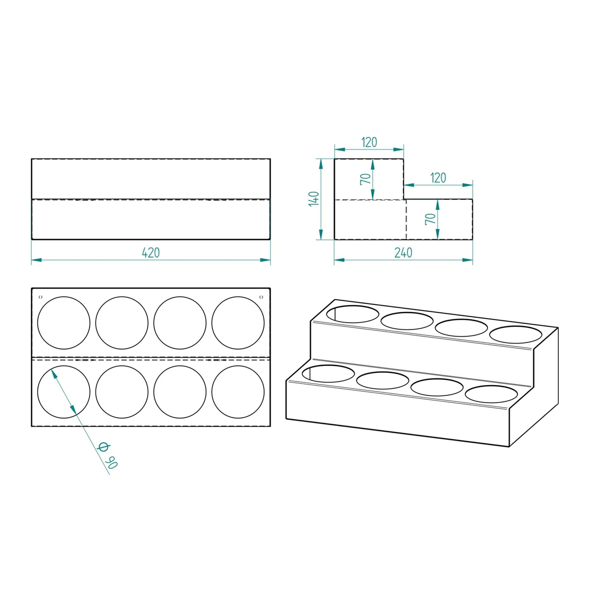 Metal 2 Katlı 8 Bölmeli Şurup Standı