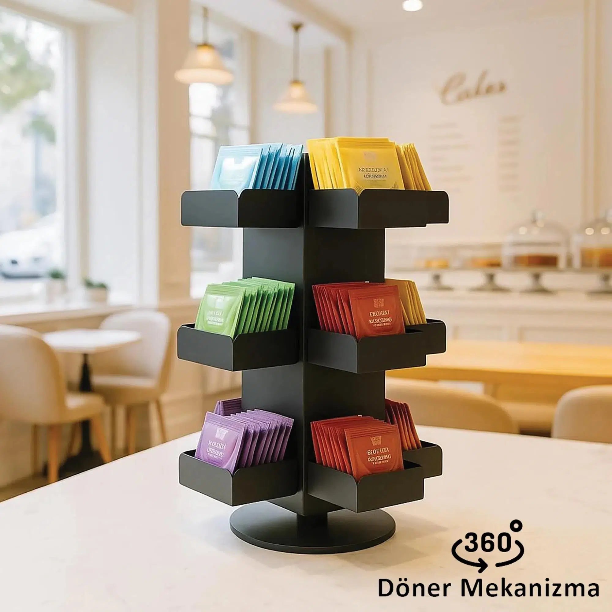 Metal Döner 12 Bölmeli Poşet Çay Standı
