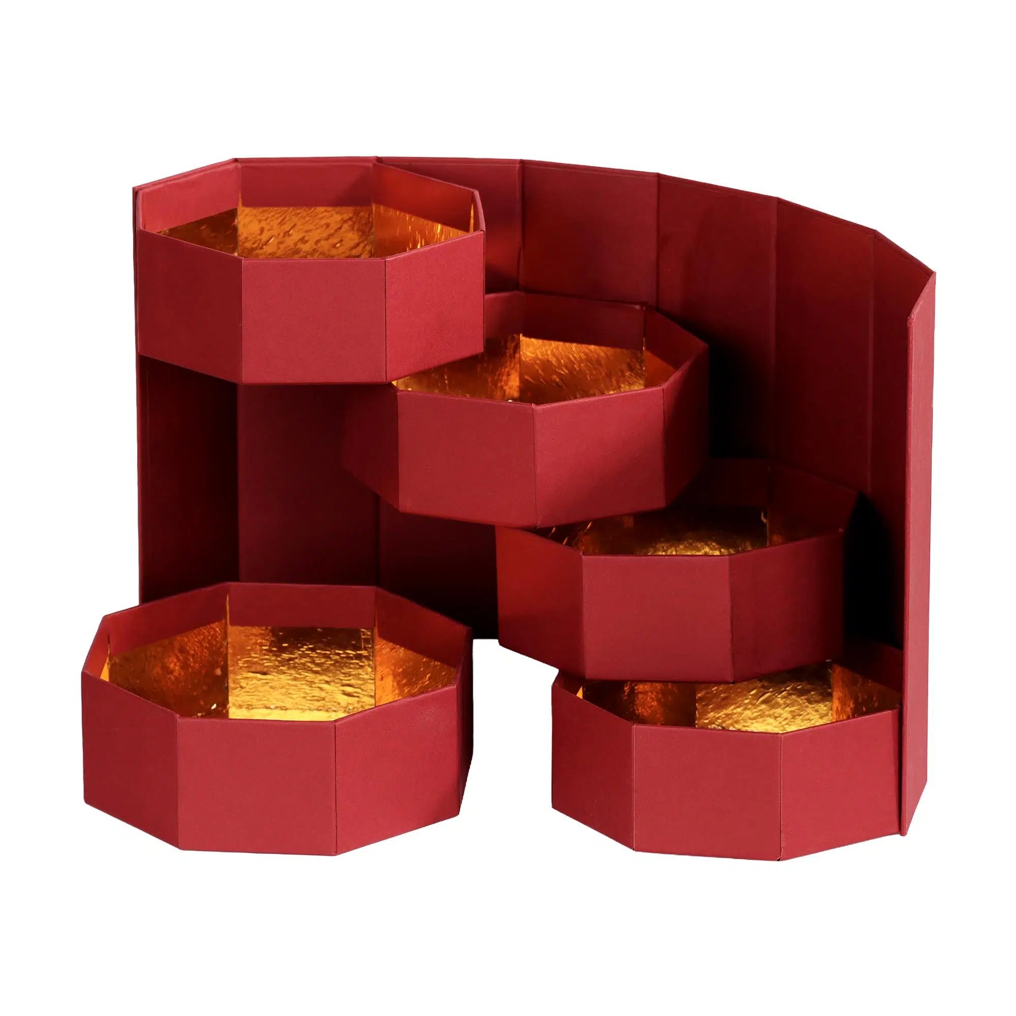 Sekizgen 4 Katlı Mukavva Kutu (Bordo)