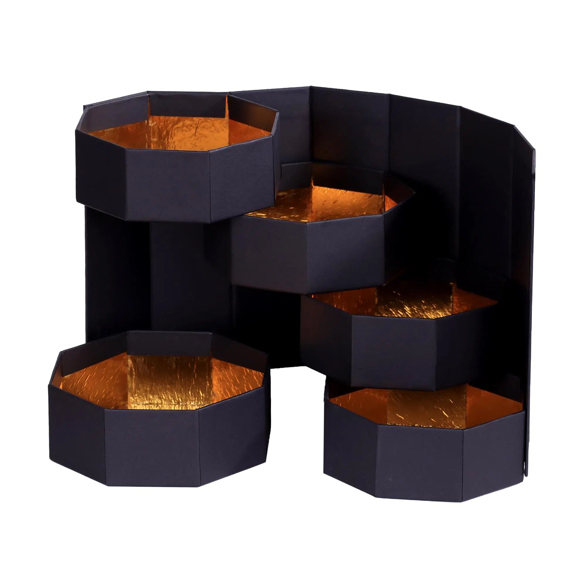 Sekizgen 4 Katlı Mukavva Kutu (Siyah)